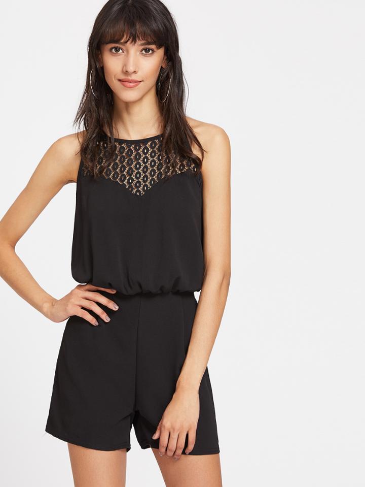 Shein Contrast Lace Keyhole Back Slip Romper