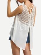 Shein White Crochet Panel Dip Hem Split Back Blouse