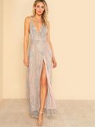 Shein Crisscross Back High Slit Sparkle Mesh Dress
