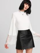 Shein Lace Trim Fluted Sleeve Top