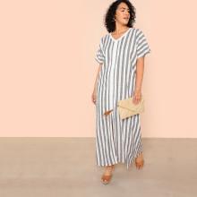 Shein Plus Slit Hem Striped Maxi Dress