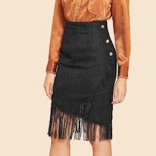 Shein Button Side Fringe Hem Wrap Skirt