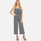 Shein Plaid Ruffle Suspender Jumpsuit