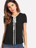 Shein Knot Front Contrast Binding Top