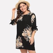 Shein Plus Floral Print Knot Sleeve Dress