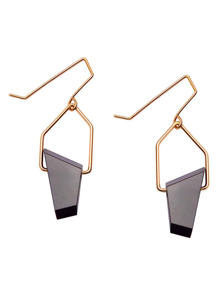 Shein Gold Plated Black Geometric Stone Drop Earrings