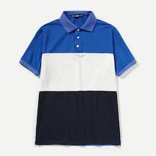 Shein Men Button Up Color Block Collar Neck Tee