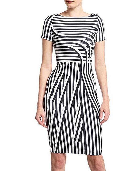 Shein White Black Round Neck Short Sleeve Striped Dress