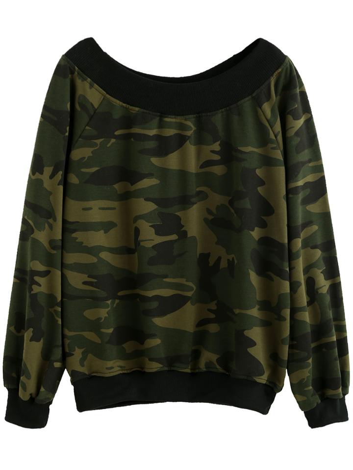 Shein Camo Print Contrast Trim Sweatshirt