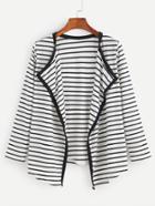 Shein Contrast Striped Draped Collar Coat