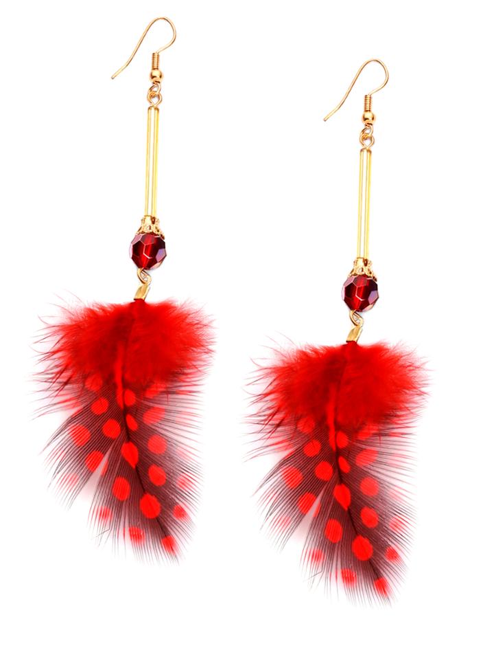 Shein Red Polka Dot Feather Drop Earrings