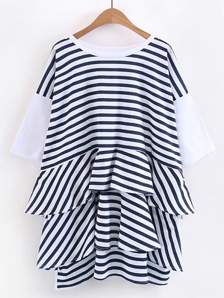 Shein Contrast Striped Tiered Tee