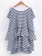 Shein Contrast Striped Tiered Tee