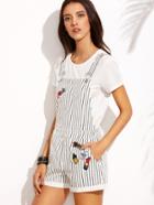 Shein Black And White Striped Patch Pockets Suspender Shorts