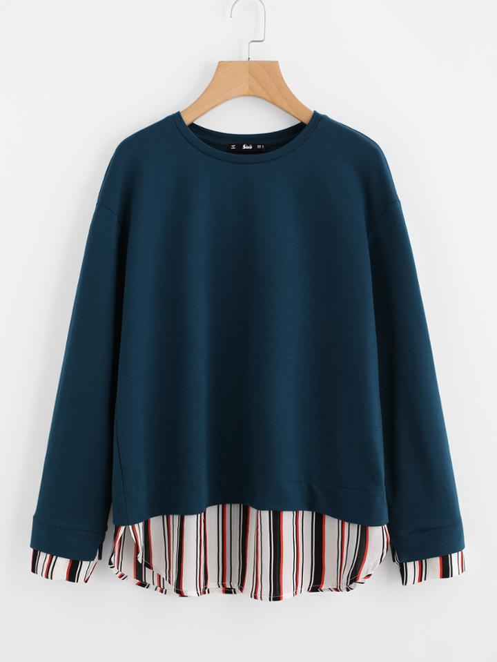 Shein Striped Cuff And Hem 2 In 1 Sweatshirt