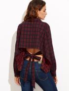 Shein Burgundy Plaid Tie Back High Low Blouse