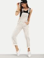 Shein Black And White Striped Button Pocket Cuffed Jumpsuit