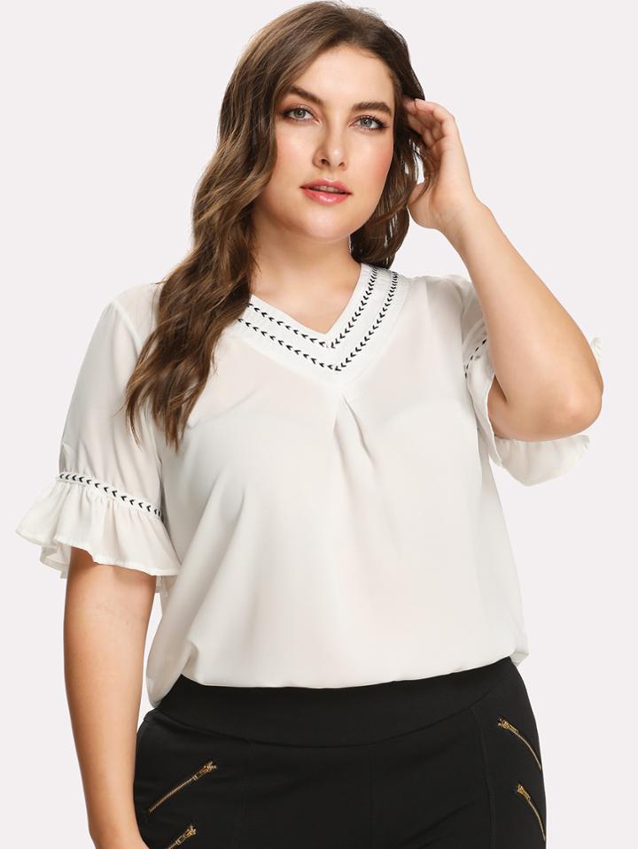 Shein V Neckline Flounce Sleeve Blouse