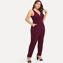 Shein Plus Deep V Neck Solid Shell Jumpsuit