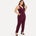 Shein Plus Deep V Neck Solid Shell Jumpsuit