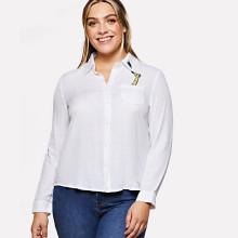Shein Plus Single Pocket Embroidered Dip Hem Shirt