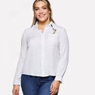 Shein Plus Single Pocket Embroidered Dip Hem Shirt