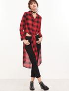 Shein Red Plaid Dip Hem High Split Side Blouse