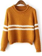 Shein Yellow Round Neck Striped Crop Knit Sweater