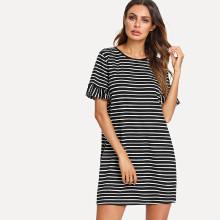 Shein Flounce Sleeve Striped Tunic Dress