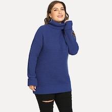 Shein Plus Rolled Neck And Sleeve Solid Sweater