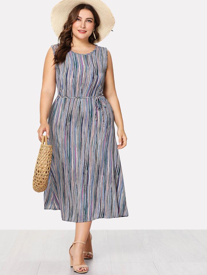 Shein Self Tie Waist Striped Dress