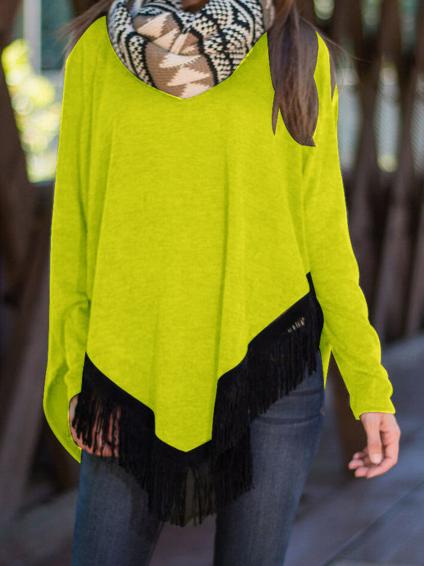 Shein Yellow Round Neck Asymmetrical Tassel T-shirt