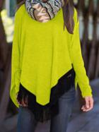 Shein Yellow Round Neck Asymmetrical Tassel T-shirt