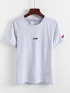 Shein Slogan & Heart Embroidery Tee