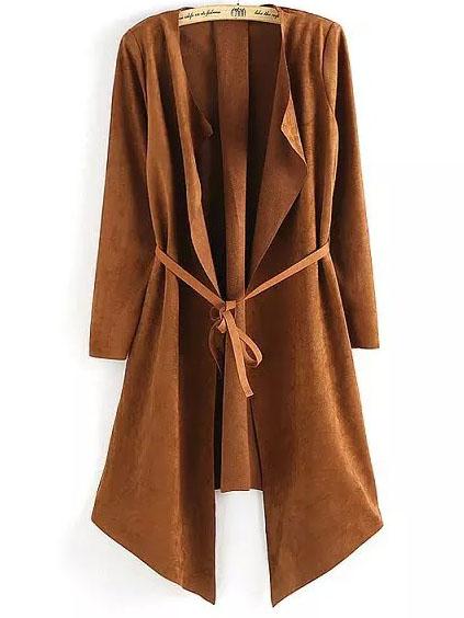 Shein Yellow Long Sleeve Belt Loose Coat