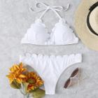 Shein Bow Front Scallop Trim Halter Bikini Set