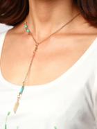 Shein Gold-tone Turquoise Carved Feather Pendant Link Necklace