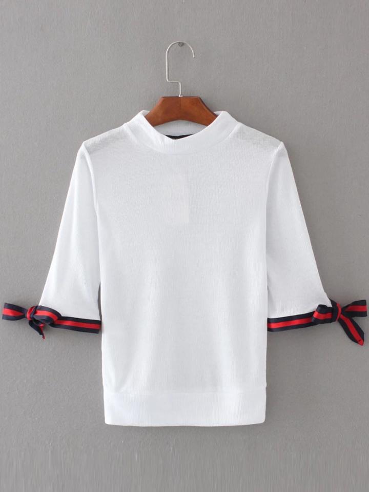 Shein Striped Trim Tie Cuff Top