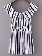 Shein Black And White Lapel Stripe Siamese Trousers
