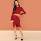 Shein Solid Crop Top And Bodycon Skirt Set