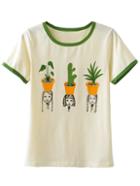 Shein Multicolor Contrast Round Neck Short Sleeve Cactus T-shirt