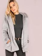 Shein Silver Faux Fur Zip Up Coat