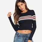 Shein Stripe Panel Crop Ribbed Jumper