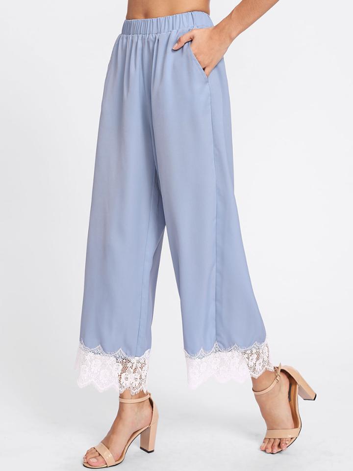 Shein Contrast Lace Trim Palazzo Pants