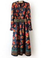 Rosewe Bohemian Style Printed Chiffon High Waist Beach Dress