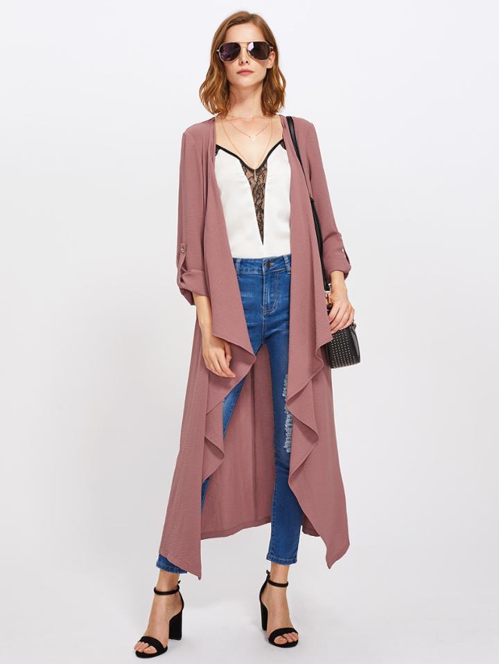 Shein Roll Up Sleeve Waterfall Coat