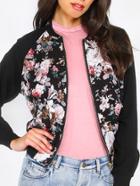 Shein Multicolor Floral Zipper Long Sleeve Jacket