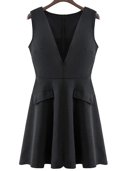 Shein Black Deep V Neck Sleeveless Slim Dress