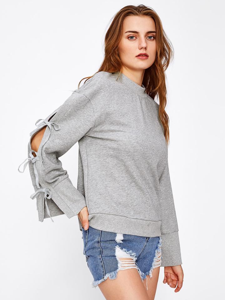 Shein Drop Shoulder Bow Tied Split Sleeve Sweatshirt