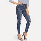 Shein Pocket Patched Ripped Skinny Jeans